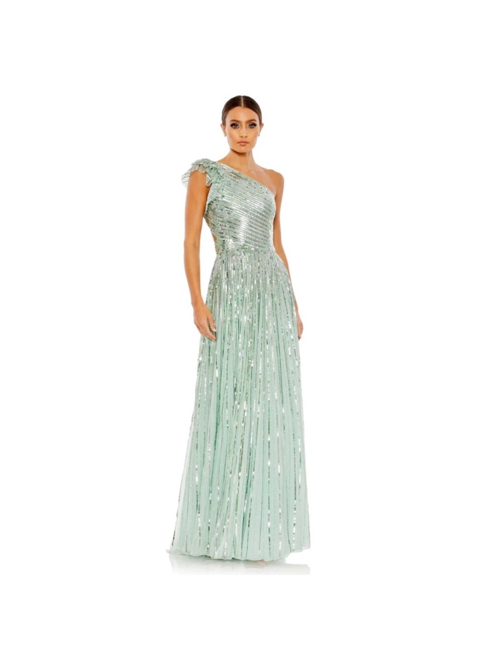 Mac Duggal Mint Green One-Shoulder Sequin Gown